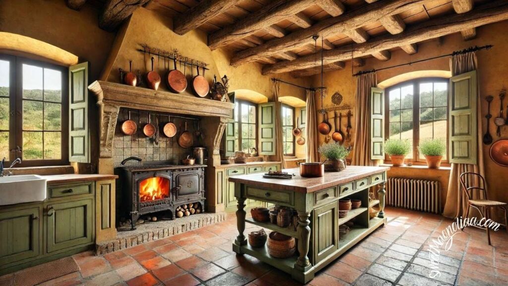 Discover the allure of a Mediterranean kitchen, where the warm embrace of the sun meets the rustic elegance of earthen hues and textures. In this inviting space, the vibrant colors and natural materials craft a backdrop for heartfelt gatherings and culinary delights.
