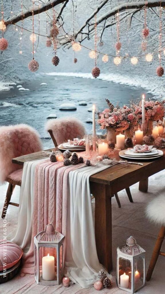 If you’re hosting Christmas dinner or simply want your dining area to reflect your holiday décor theme, a pink and white tablescape is the perfect way to tie everything together.