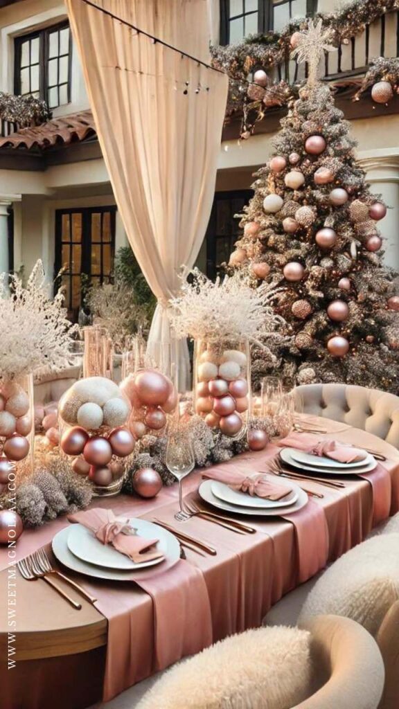 The centerpiece is the focal point of your Christmas table and offers another opportunity to incorporate pink and white.