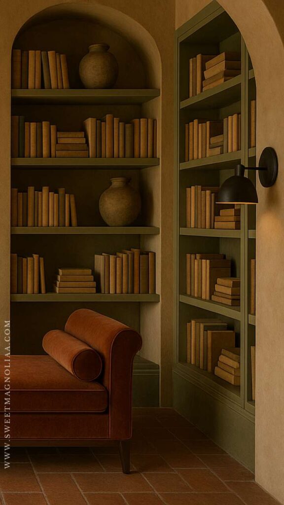 Bookshelves should look intentional. Stack oversized art books, add a ceramic hand, a candle, a matchbox from your last trip. Personal meets editorial.