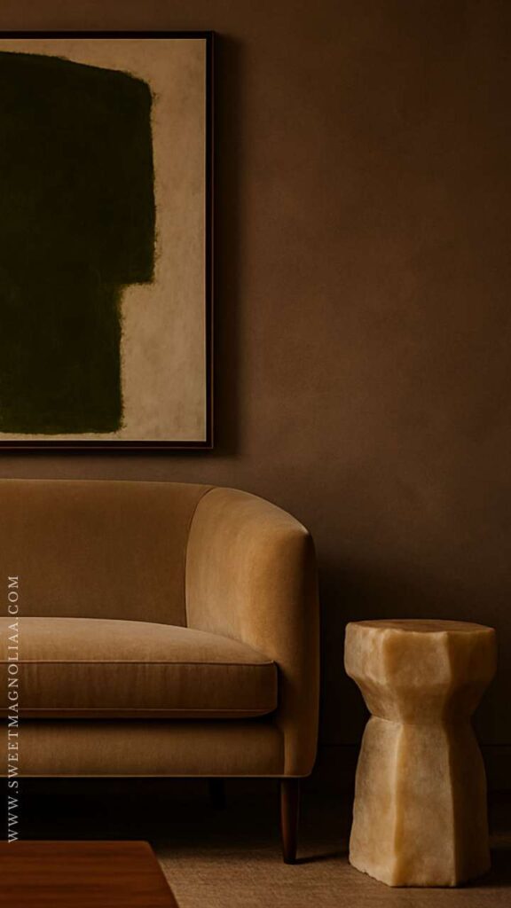 Pick a palette and stay there. Taupes, ivories, moody greens. Layer in textures instead of colors: boucle, suede, matte ceramics. Monochrome = elegance, always.