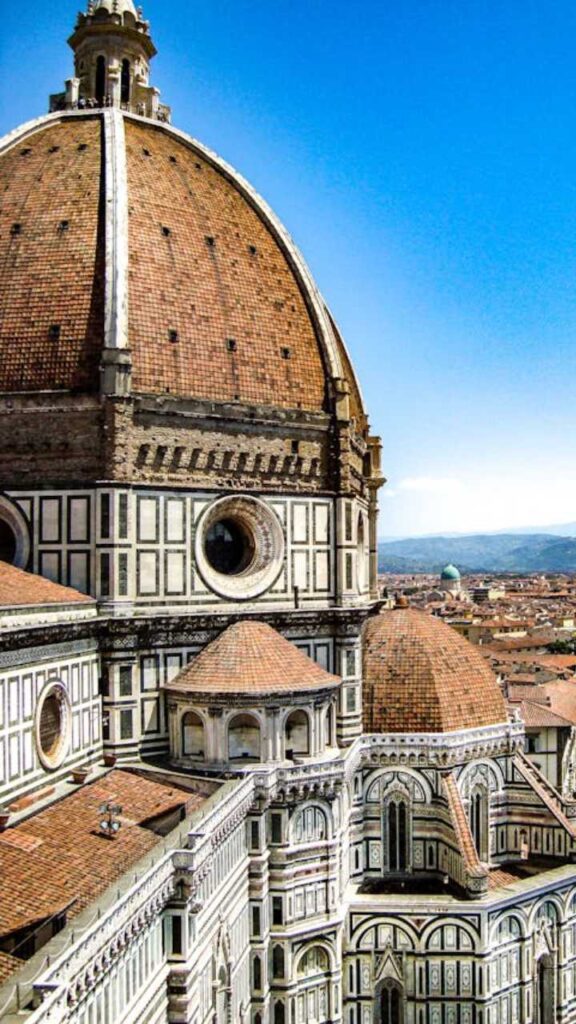 Close-up of Florence Cathedral dome, Brunelleschi’s architectural masterpiece in Italy