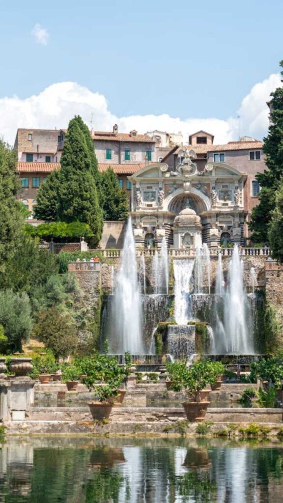 Villa d’Este in Tivoli with cascading Renaissance fountains and lush gardens near Rome