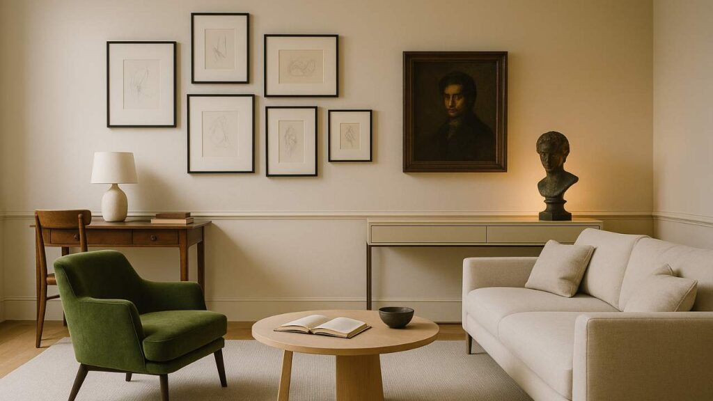 Modern Living Room with Dark Academia Touch