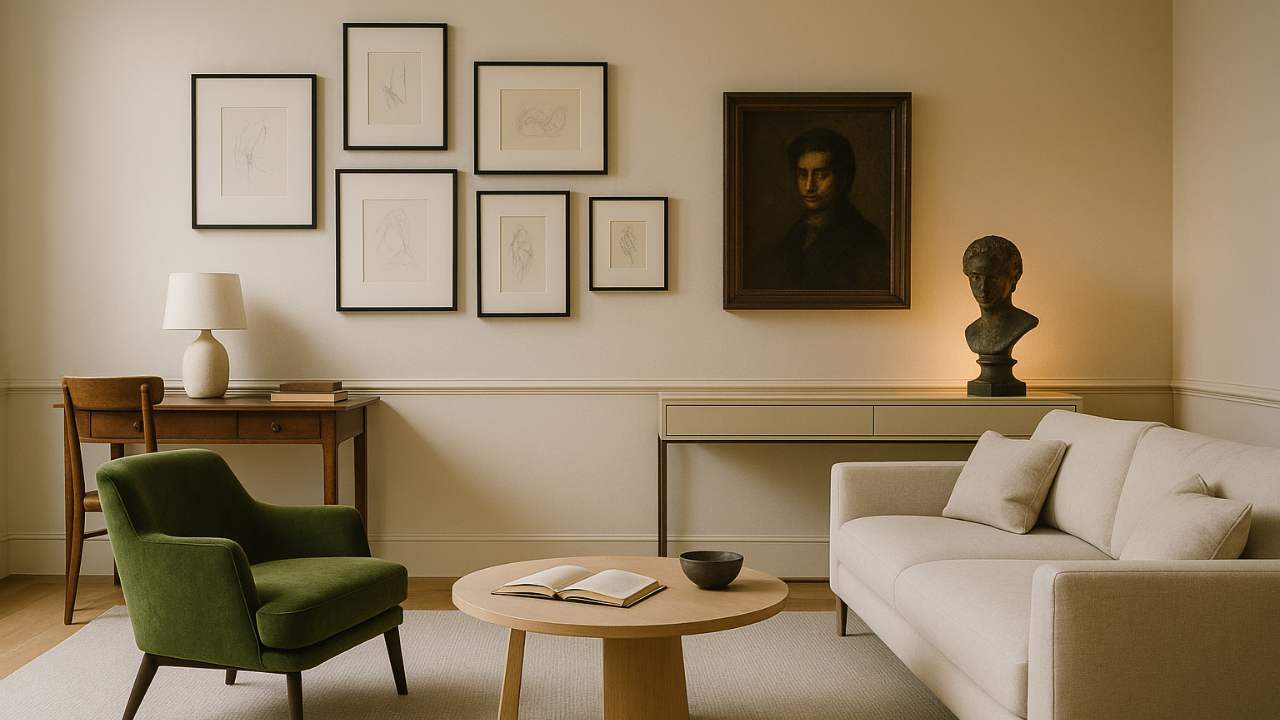 Modern Living Room with Dark Academia Touch