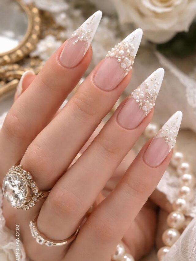 20+ Pink Nail Designs with Jewels, Lace and Pearl Details