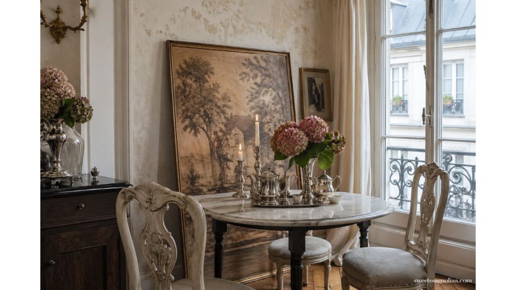 Wall decor ideas: Lean one large piece of art in a dining nook