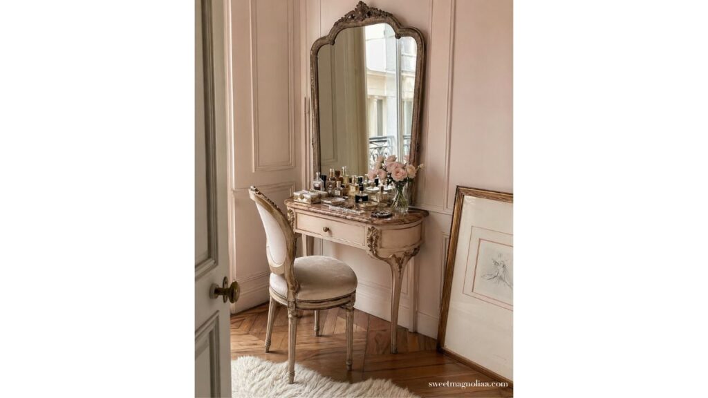 Wall decor ideas: Use framed sketches near a vanity or dressing spot