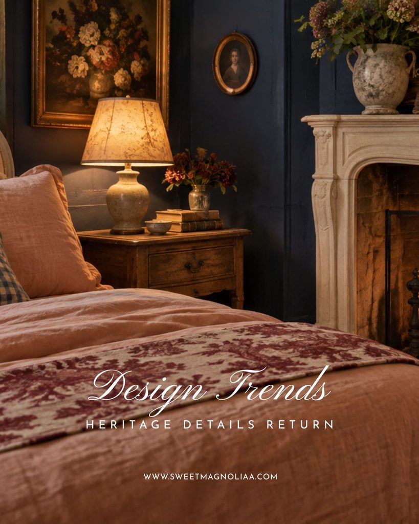 Heritage details bring history and character back into the home through antique furniture, traditional art, classic textiles and architectural craftsmanship.